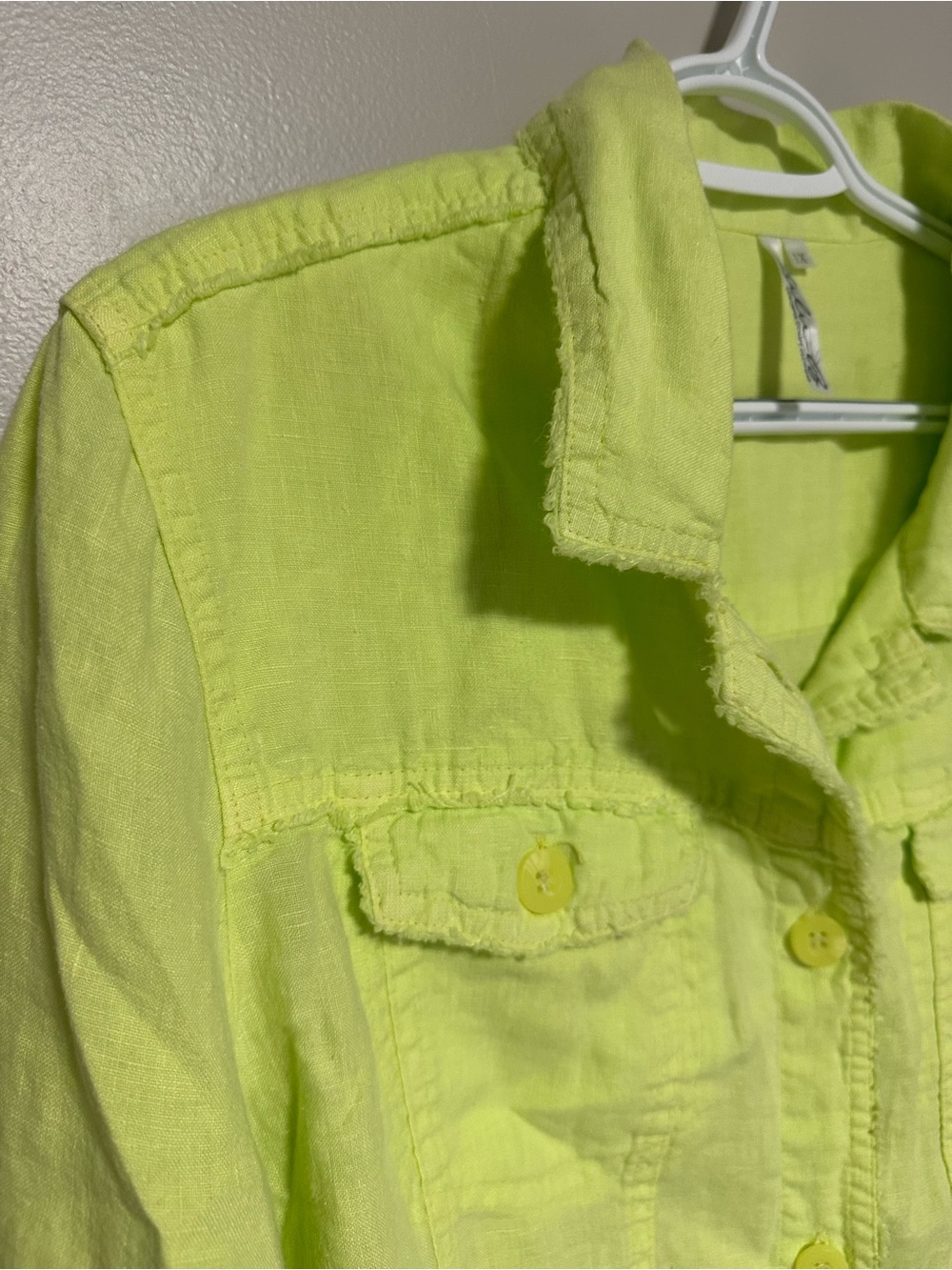 Lulu-B Neon Green 100% Linen Button-Front Jacket - Picture 4 of 11